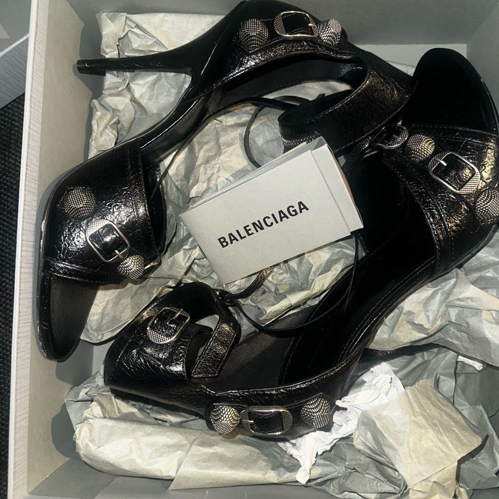 Balenciaga Shiny Black Heels with Buckle Detail